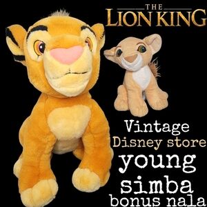 Vintage disney store exclusive Lion king young simba 13" plush + 7" Nala mattel